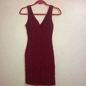 Lace red V cut dress